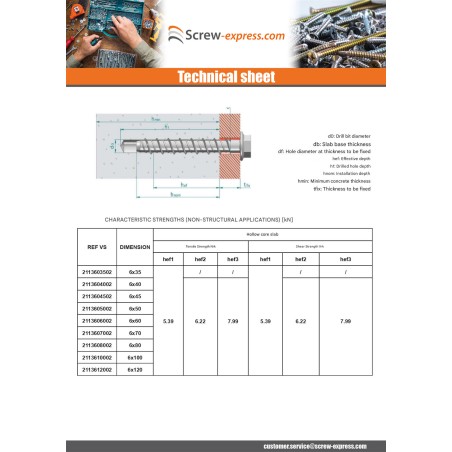 1 x Screw For Concrete Hexagonal Head Flange T10 6X80 Zinc Plated