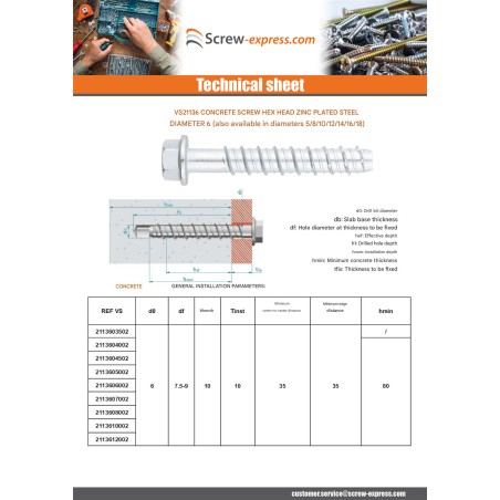 1 x Screw For Concrete Hexagonal Head Flange T10 6X120 Zinc Plated