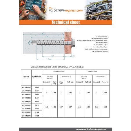 1 x Screw For Concrete Hexagonal Head Flange T10 6X120 Zinc Plated