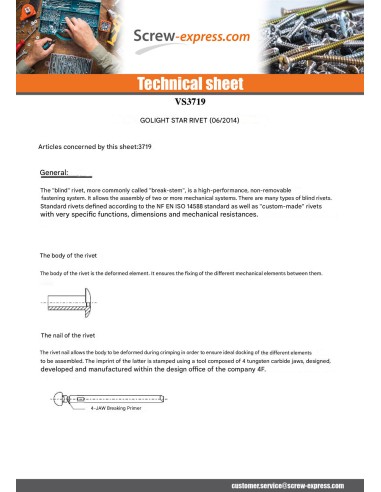 1 x Rivet Blind GOLIGHT ALU/ALU TRS 4X20