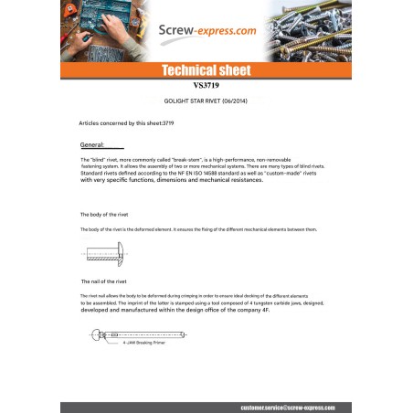 1 x Rivet Blind GOLIGHT ALU/ALU TRS 4.8X20