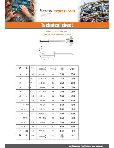 1 x Blind rivets Aluminium Stahlgewinde 4.8X100...