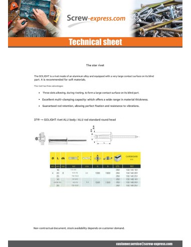 1 x Rivet Blind GOLIGHT ALU/ALU TRS 4.8X16 RAL
