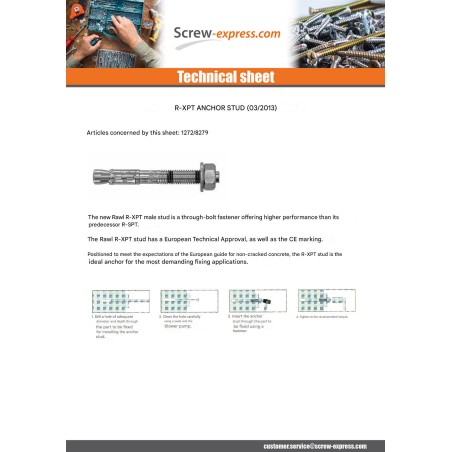 1 x Stud Anchor R-Xpt M16X100 Zinc Plated