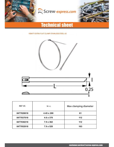 1 x Hose clamp extra flat 4.6X200 Stainless...