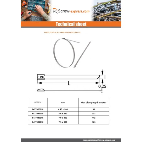 1 x Hose clamp extra flat 4.6X200 Stainless Steel A2