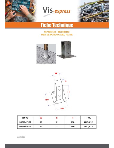 1 x Pfostensockel With Lug 71X150 Hot Dip...