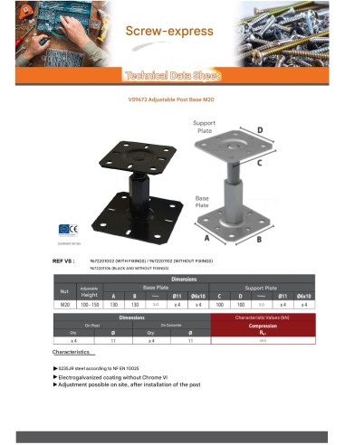 1 x Pfostensockel Adjustment 130X130 M20