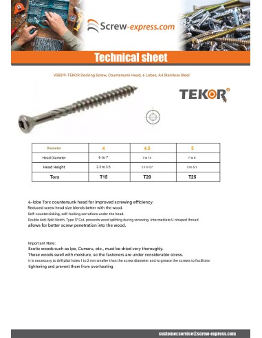 1 x Decking Screw TEKOR Pan Countersunk Head...