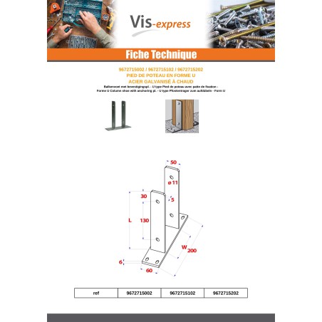 1 x Pfostensockel form U 71X50X200 Hot Dip Galvanized