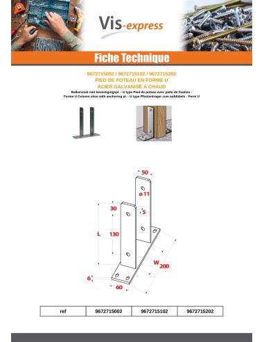 1 x Pfostensockel form U 91X50X200 Hot Dip...