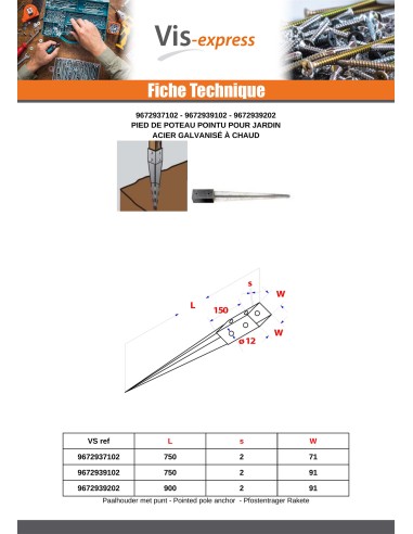 1 x Pfostensockel SHARP 91X750 Hot Dip Galvanized