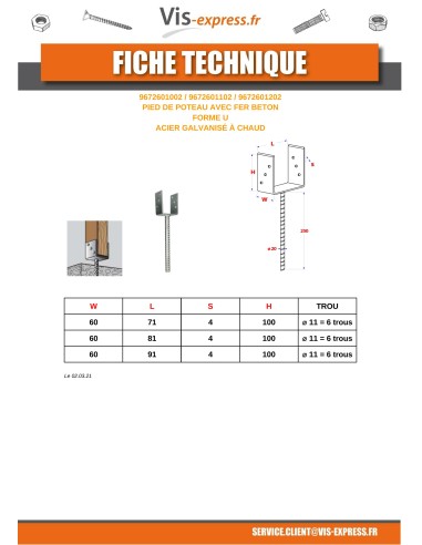 1 x Pfostensockel form U 60X100X91 Hot Dip...