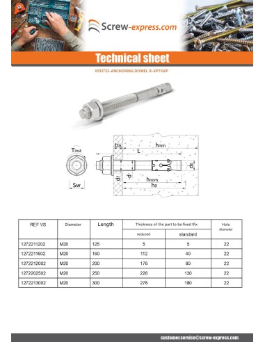 1 x Stud Anchor R-XPTIIIZP M20X300 Zinc Plated