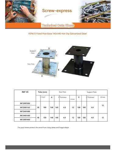 1 x Pfostensockel fixed 140X140 Hot Dip Galvanized