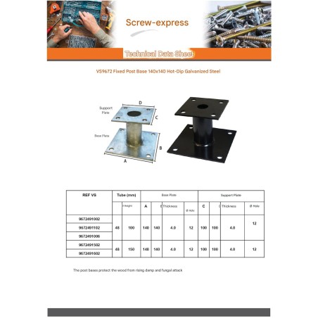 1 x Pfostensockel fixed 140X140 Hot Dip Galvanized