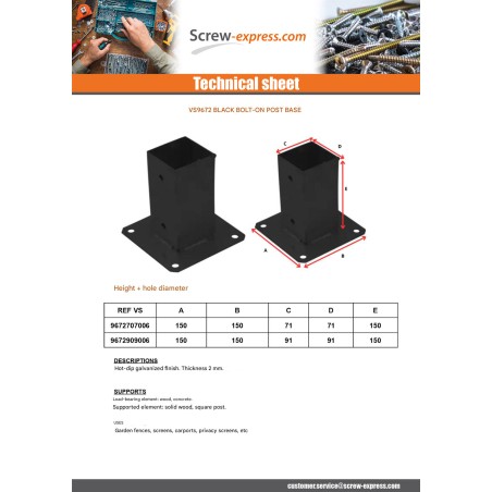 1 x Pfostensockel to to bolt 70X70 Black