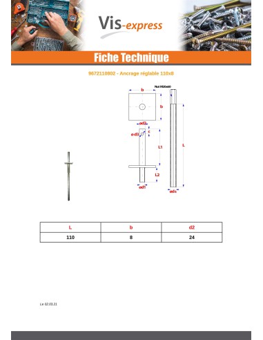1 x Anchor Adjustment 110X8 Zinc Plated