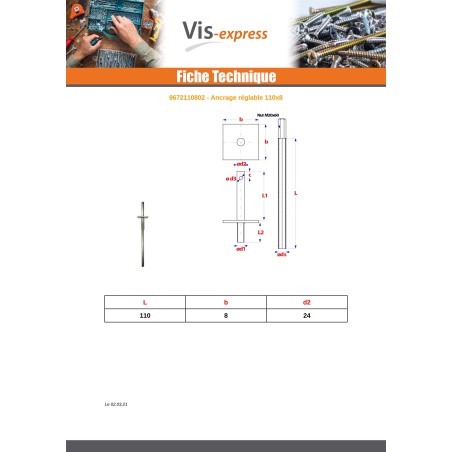 1 x Anchor Adjustment 110X8 Zinc Plated