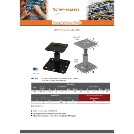 1 x Pfostensockel Adjustment With FIXINGS 130X130