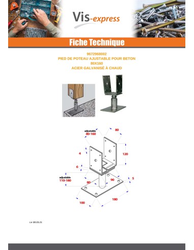 1 x Pfostensockel adjustable 80X160 Hot Dip...
