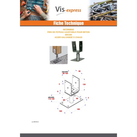 1 x Pfostensockel adjustable 80X160 Hot Dip Galvanized