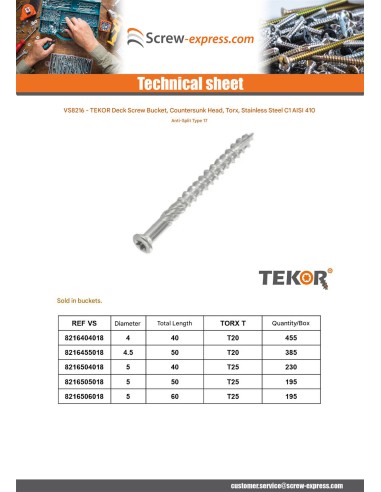 1 x Bucket of 230 Decking Screw TEKOR 5X40 cut...
