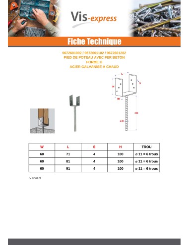 1 x Pfostensockel form U 60X100X81 Hot Dip...