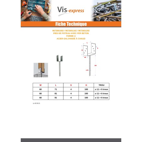 1 x Pfostensockel form U 60X100X81 Hot Dip Galvanized