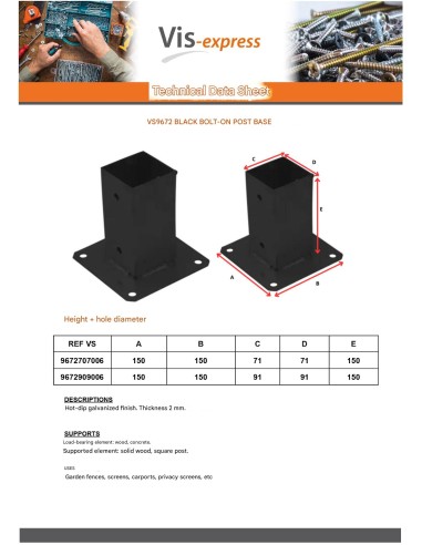 1 x Pfostensockel to to bolt 90X90 Black