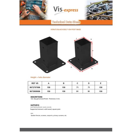 1 x Pfostensockel to to bolt 90X90 Black