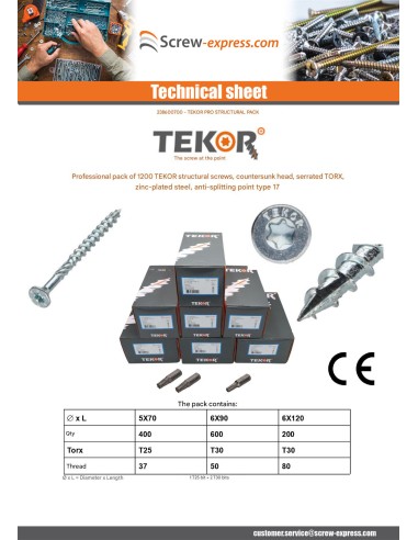 1 x TEKOR PACK PRO Carpenter 1200 Screw...