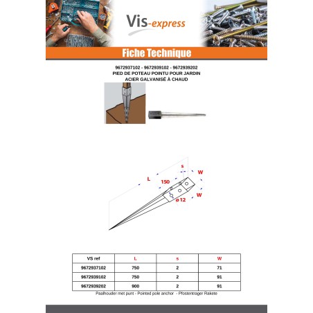 1 x Pfostensockel SHARP 71X750 Hot Dip Galvanized