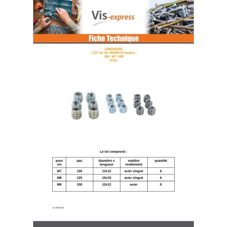 1 x Pack of 18 Self Tapping Insert Slotted Steel M6 M7 M8