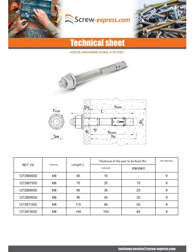1 x Stud Anchor R-XPTZP M8X140 Zinc Plated
