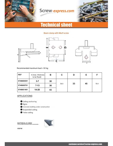 1 x Clip for beam fixing Phosphated Plain...