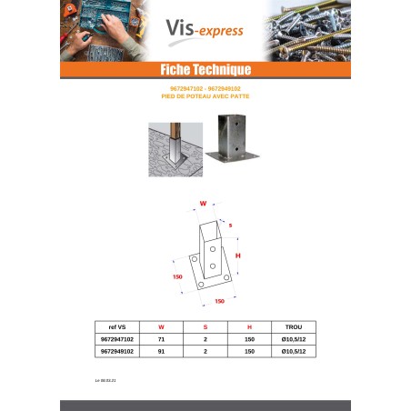 1 x Pfostensockel With Lug 91X150 Hot Dip Galvanized