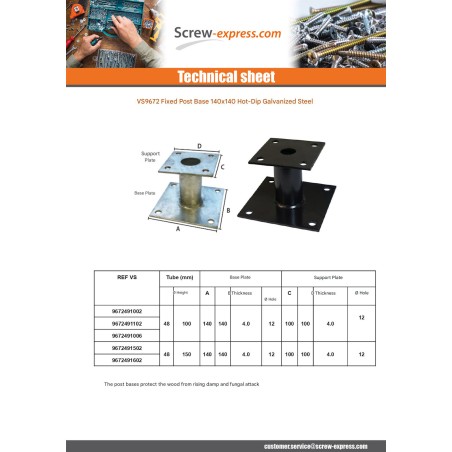 1 x Pfostensockel FIXED 140X140 Hot Dip Galvanized