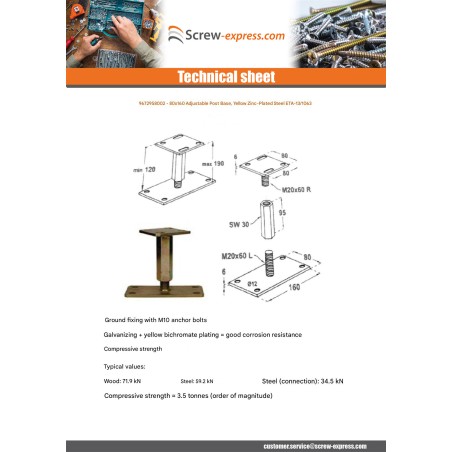 1 x Pfostensockel adjustable 80X160 Yellow Zinc