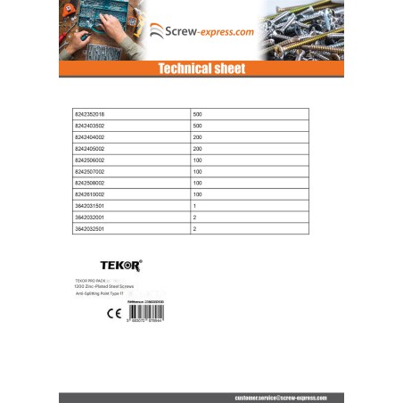 1 x TEKOR PACK PRO 1800 Screw Countersunk Head With Serration Torx Stainless Steel A2