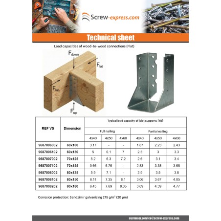 1 x Joist hanger U-shaped to Wings Internal Sendzimir 80X120