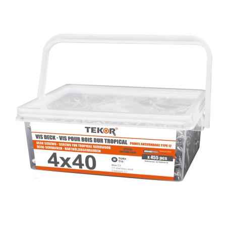 1 x Bucket of 455 Decking Screw TEKOR 4X40 cut Type 17 Drilling Point Stainless Steel C1 AISI 410 Countersunk Head T15