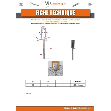 1 x Pfostensockel form Head 70X110X8 Hot Dip Galvanized