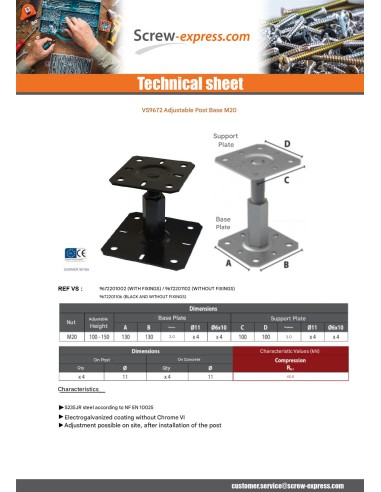1 x Pfostensockel Adjustment 130X130 M20 Black