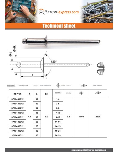 1 x Peel Rivet GOSTAR Aluminum Steel Rod TRS 4X30