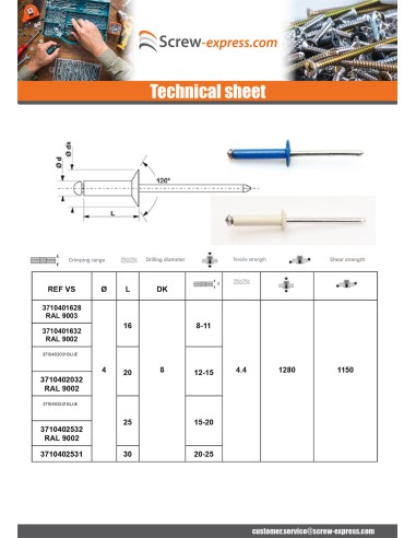 1 x Peel Rivet GOSTAR Aluminum Steel Rod TRS 4X30
