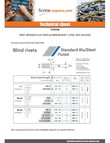 1 x Rivet Groove Aluminum Steel rod 4X12 Flat Head