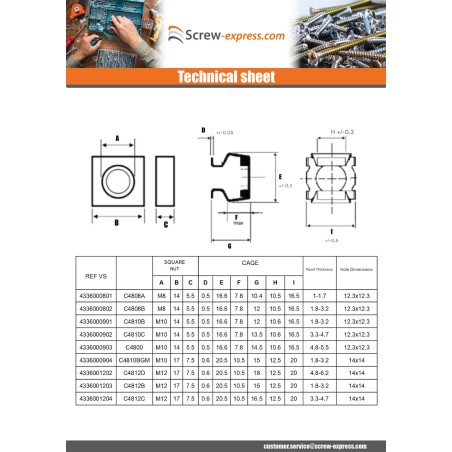 1 x Caged Nut Stainless Steel Zinc Plated C4810BGM M10 Thickness Material 1.8 to 3.2