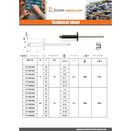 1 x Peel Rivet GOSTAR Aluminum Steel Rod Large Head 4.8X14
