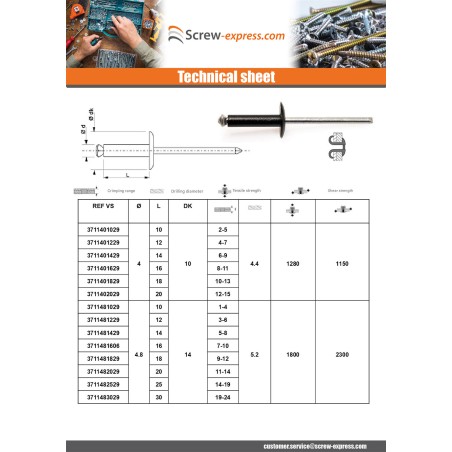1 x Peel Rivet GOSTAR Aluminum Steel Rod 4X16
